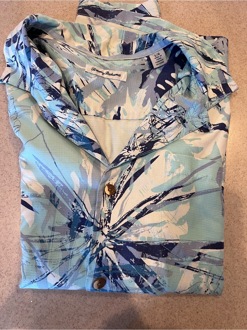 Tommy Bahama Blue & Purple Floral Silk Hawaiian Button Shirt Large Men
